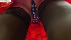 Old lady public underskirt cucumber insertion in pussy thong