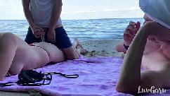 Stranger puts cream on me and gives a quick fuck on public beach